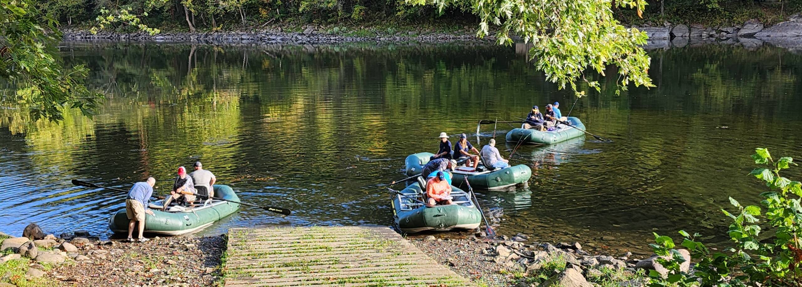 Group of 4 Rafts Going into the water